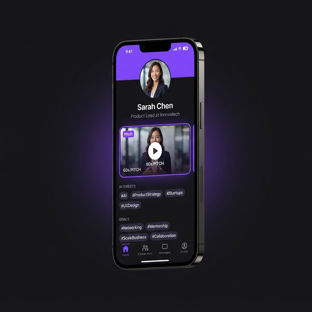A Society professional profile with a video Pitch on a phone